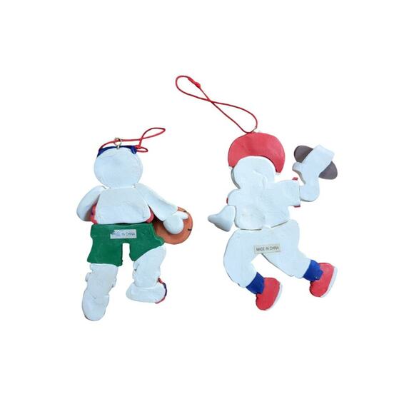 Clay Dough Christmas Holiday Ornaments Set of 2 Snowman Football/Basketball - Picture 2 of 3